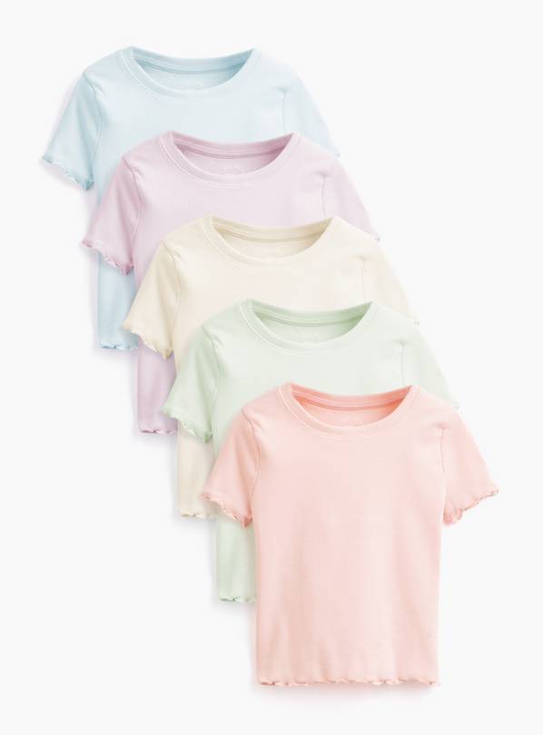 Pastel Ribbed T-Shirts 5 Pack 6-7 years